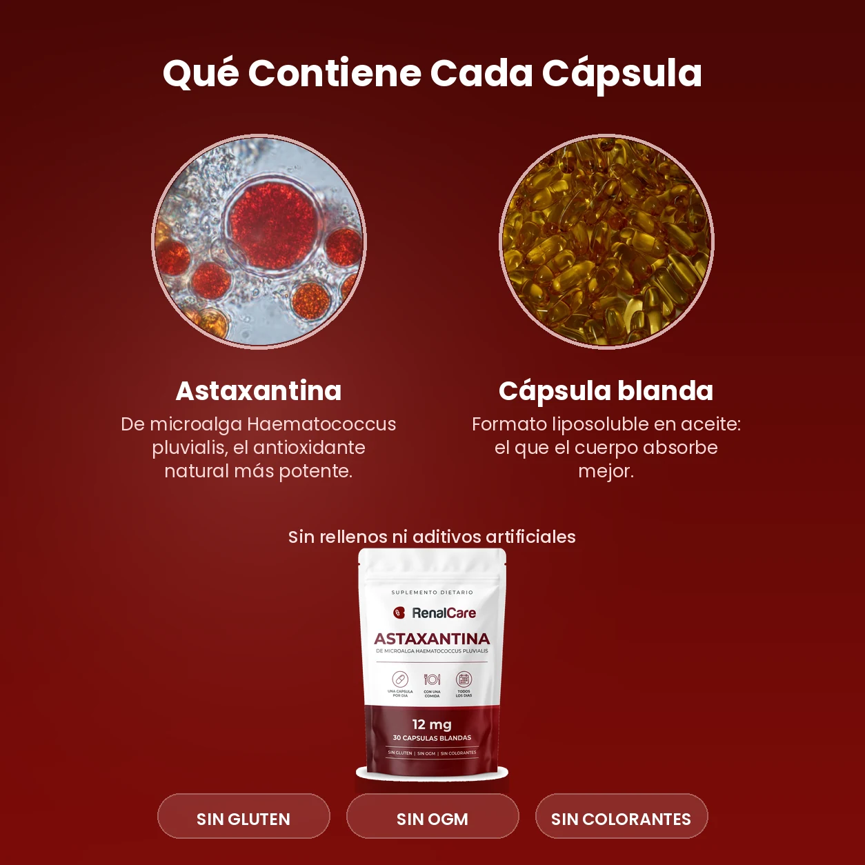 Ingredientes en los que podés confiar: uso sugerido, información del suplemento, estándares de calidad y proceso de elaboración de RenalCare Astaxantina